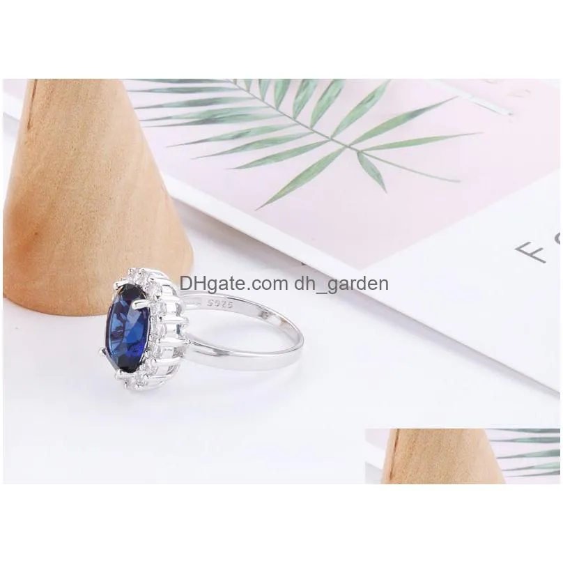 With Certificate Princess Cut 3.2Ct Created Blue Sapphire Ring Original 925 Sier Charms Engagement Jewelry Rings For Drop Del Dhgarden Othgn