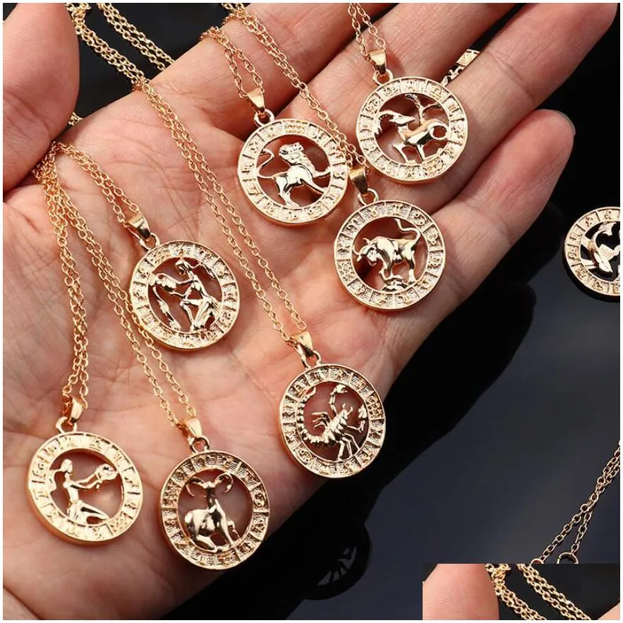 12 constellation 3d animal pendant necklace gold silver zodiac sign pendant fashion cardboard star scorpio necklace jewelry gift