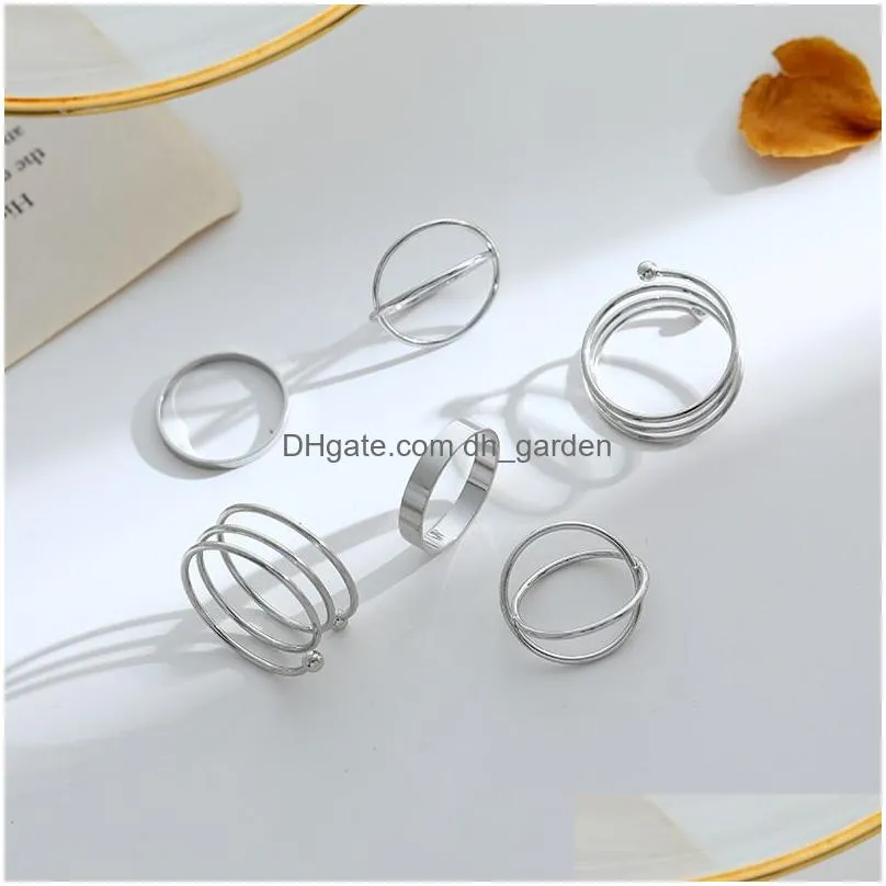 6Pcs/Set Punk Finger Rings Minimalist Smooth Gold/Black Geometric Metal For Women Girls Party Jewelry Bijoux Drop Delivery Dhgarden Otmeu