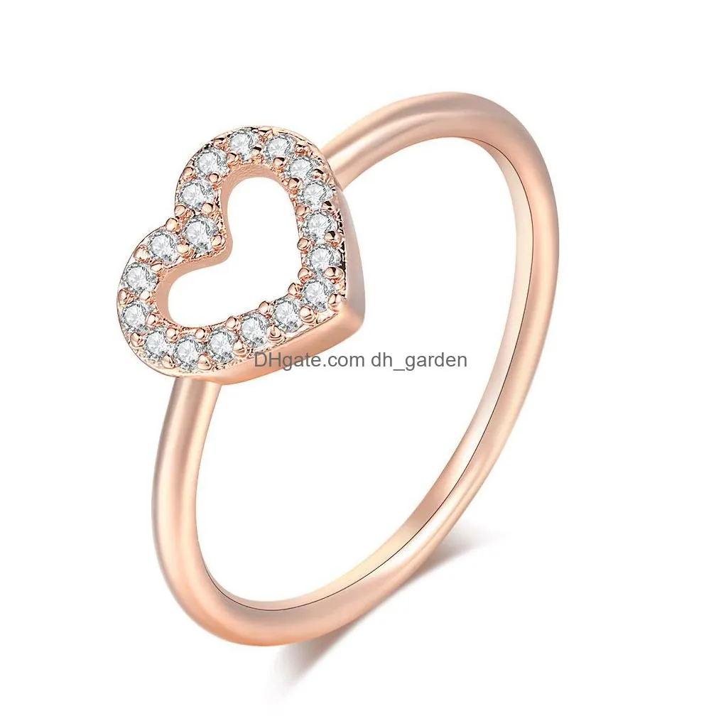 Rings For Women Girls Sweet Romantic Cute Heart Zircon 3 Color Wedding Party Daily Finger Ring Fashion Jewelry R916 Drop Deli Dhgarden Otfjq