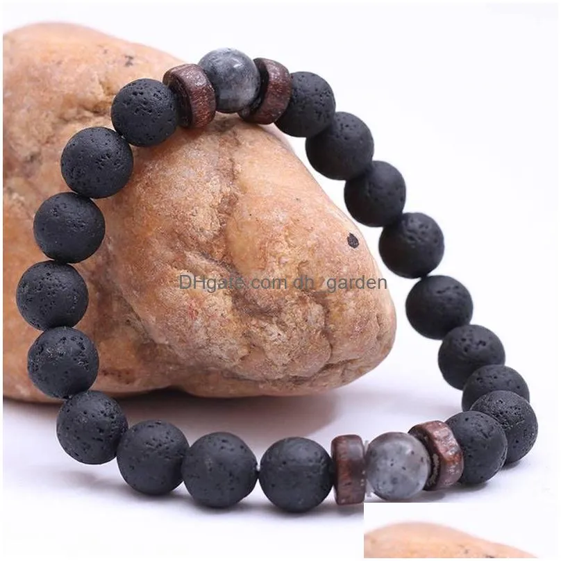 Volcanic Stone Bracelet For Men Lava Wooden 8Mm Beads Braceletes Tibetan Buddha Wrist Chain Women Mens Jewelry Gift Bracelets Dhgarden Otmj4