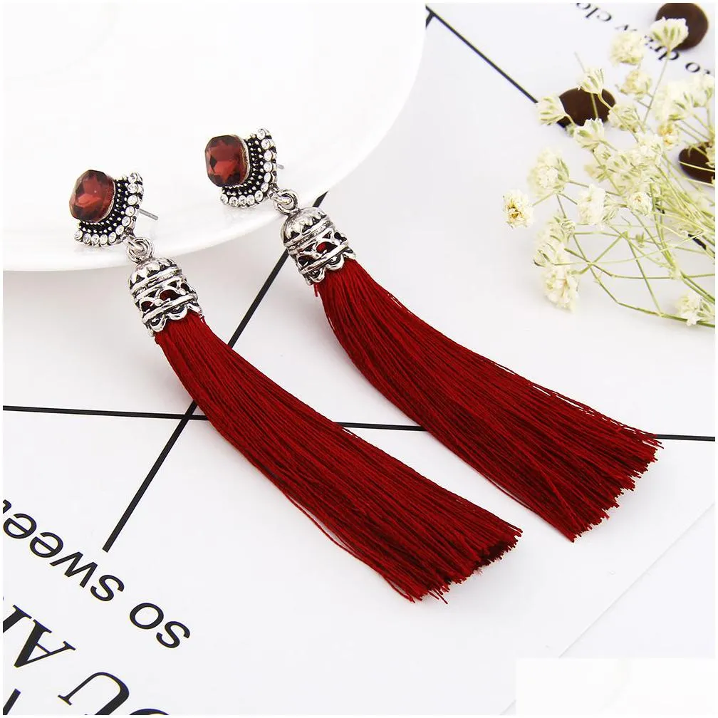 boho crystal long tassel dangle earrings for women ethnic geometric rose flower sign statement drop earring 2021 fashion jewelry in