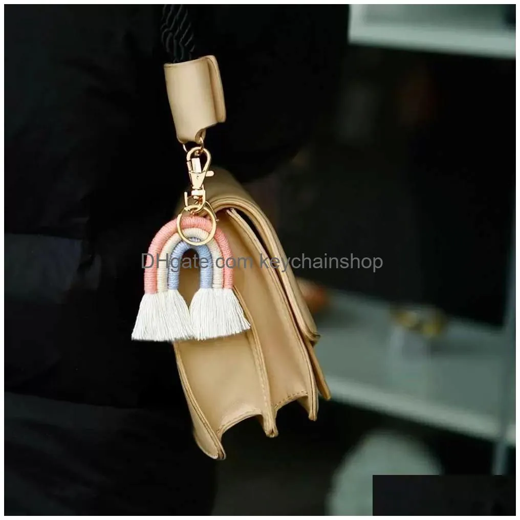 3 Tier Style C Rianbow Bohemian Tassel Key Chain Rings Nordic Ornament Bag Handbag Pendant Charms Hand Woven National Hanger Hangtag D Dhzqs