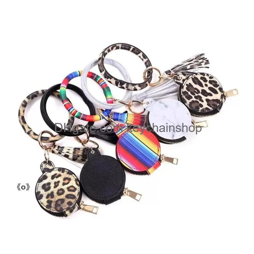 9 Colors Leather Tassels Bracelets Keychain Wristlet Earphone Bag Makeup With Mirror Keyring Bluetooth Headset Storage Box Drop Delive Dhe7R