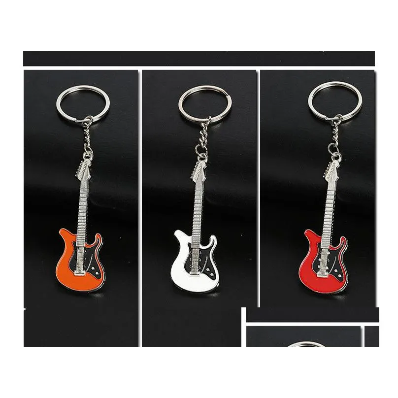 new fashion guitar keychains metal 6 colour keychain cute musical car key ring silver color pendant for man women party gift