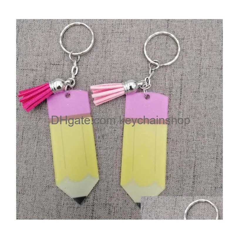 Orders 200Pcs Teachers Day Acrylic Keychain Pencil Shape Pendant Keyring Back To School Gifts For Drop Delivery Dhn7Q