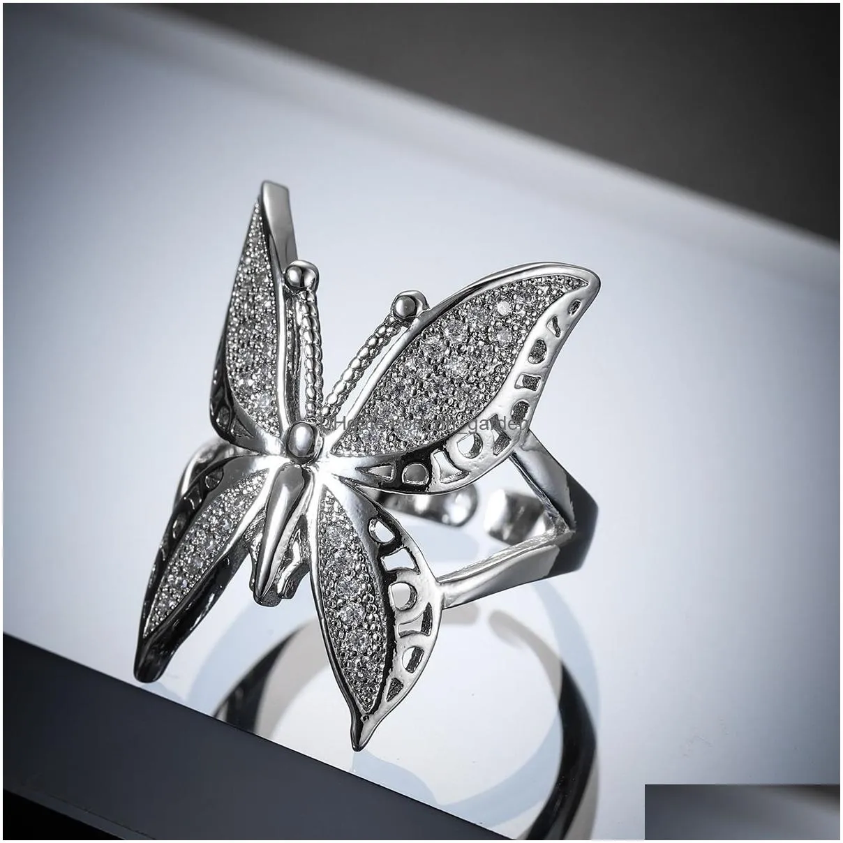 Cute Female Big Butterfly Zircon Stone Open Ring Simple Wedding Rings 925 Sterling Sier Love Engagement Drop Delivery Dhgarden Otvm6