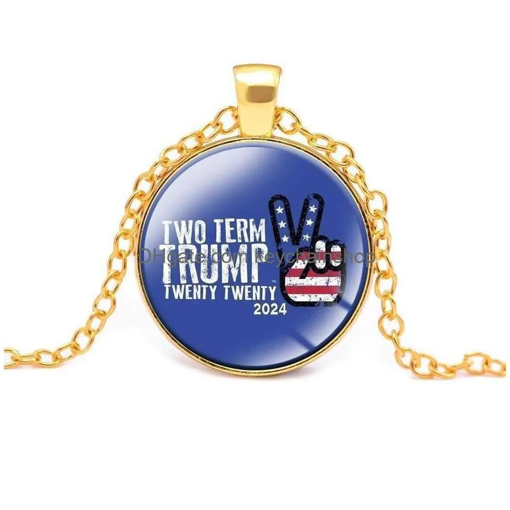 Ups 75Pcs/ Donald Trump Necklace Us President Election Accesseries Stainless Steel Tag Ill Be Back Keyring Keychain Flag  Maga Sl Dh6Mp