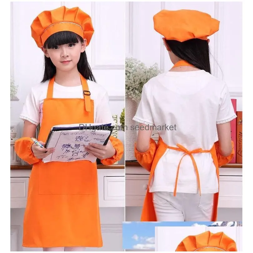 children art kitchen aprons waists 9 colors kids aprons with sleeve chef hats for painting cooking baking printable logo adorable