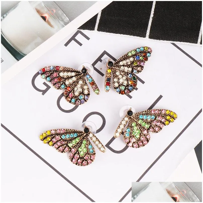 simple temperament butterfly metal dangle earrings female explosion models creative colorful handmade diamond earring