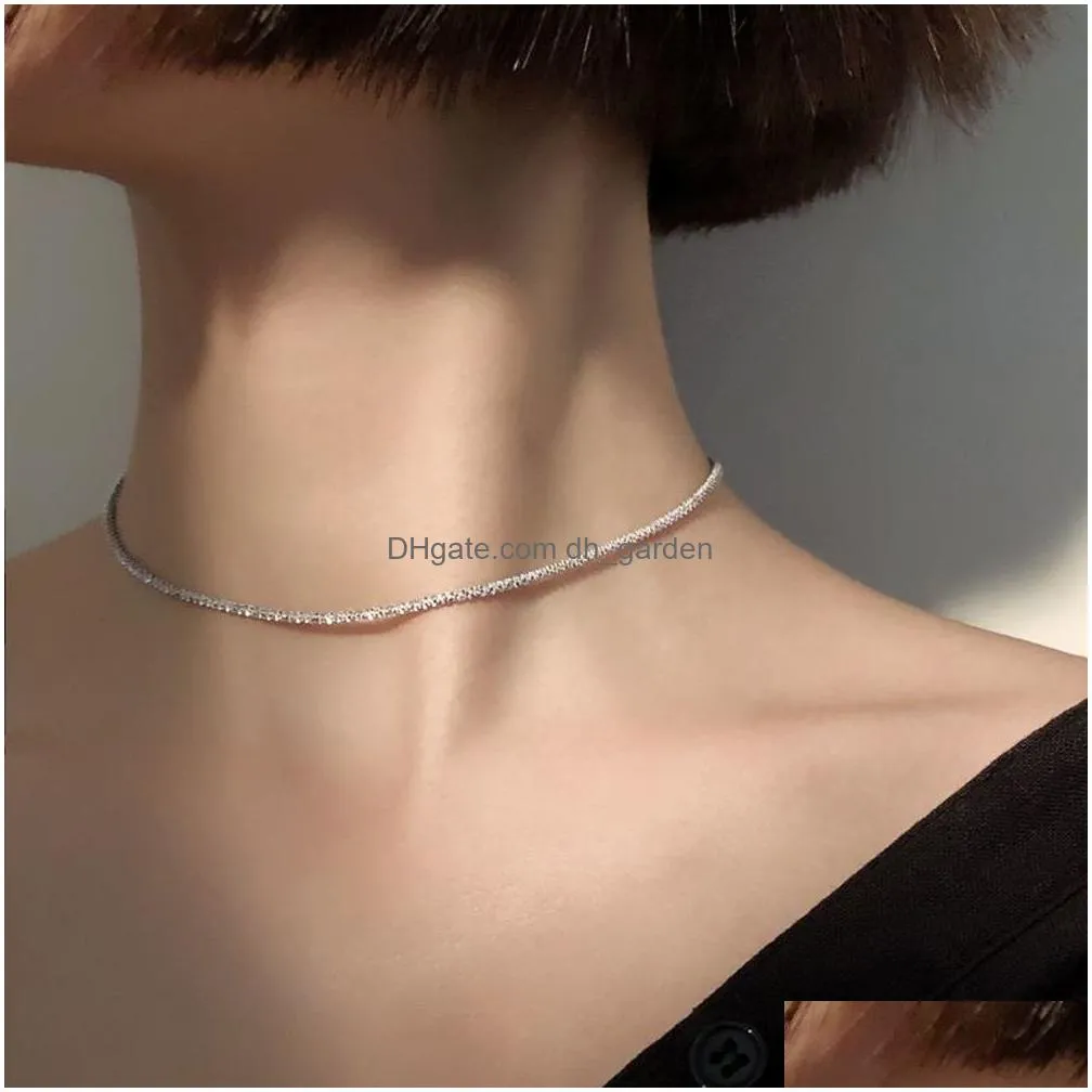 Sier Colour Sparkling Clavicle Chain Choker Necklace For Women Fine Jewelry Drop Delivery Dhgarden Otgkw