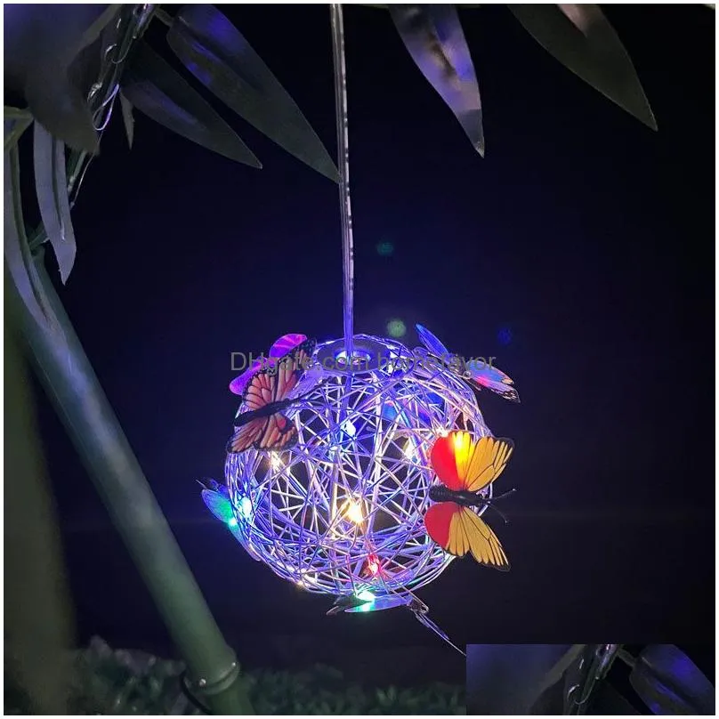 10pcs christmas decoration led solar aluminum wine ball lamp sinulated butterfly hanging ornament chandelier for party