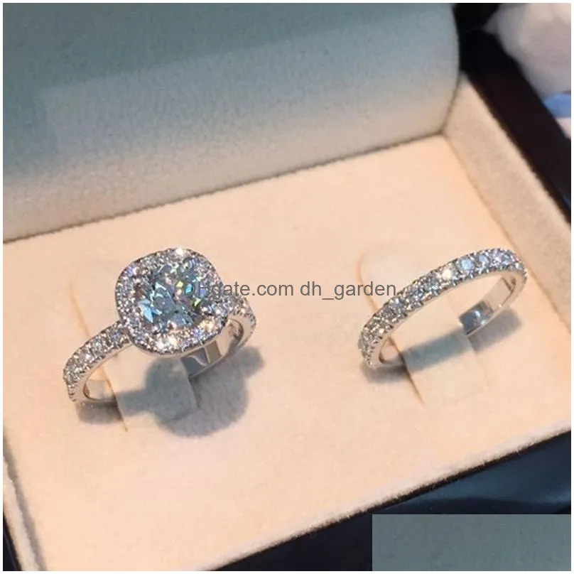 Rings For Women Couple Cubic Zirconia Square Ring Lovers Jewelry Bridal Wedding Engagement Romantic Luxury Bague Cc2384 Drop Dhgarden Otkme