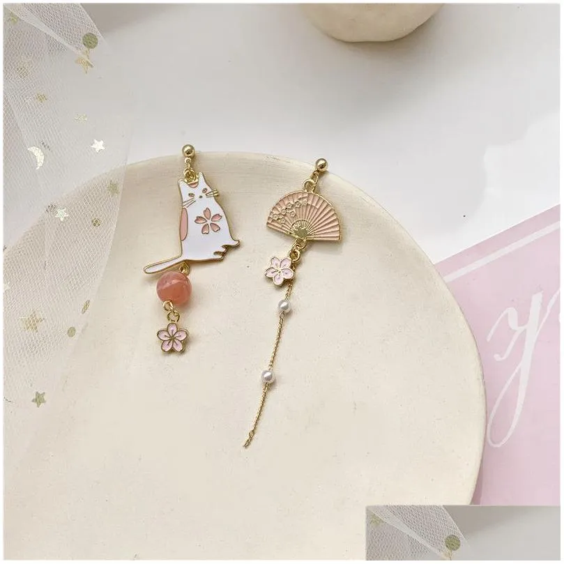 korean style flower cute animal dangle earrings for women moon stars kitten rabbit balloon asymmetric earring party jewelry gift