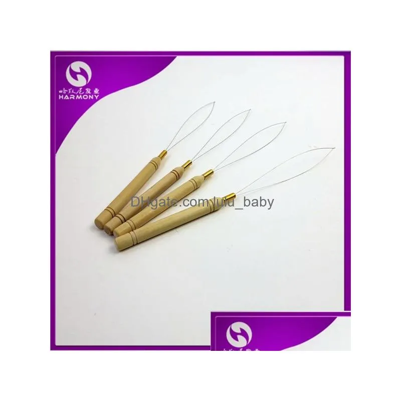  100 pcs loop pulling needle micro hair extensions tools for wooden handle threader