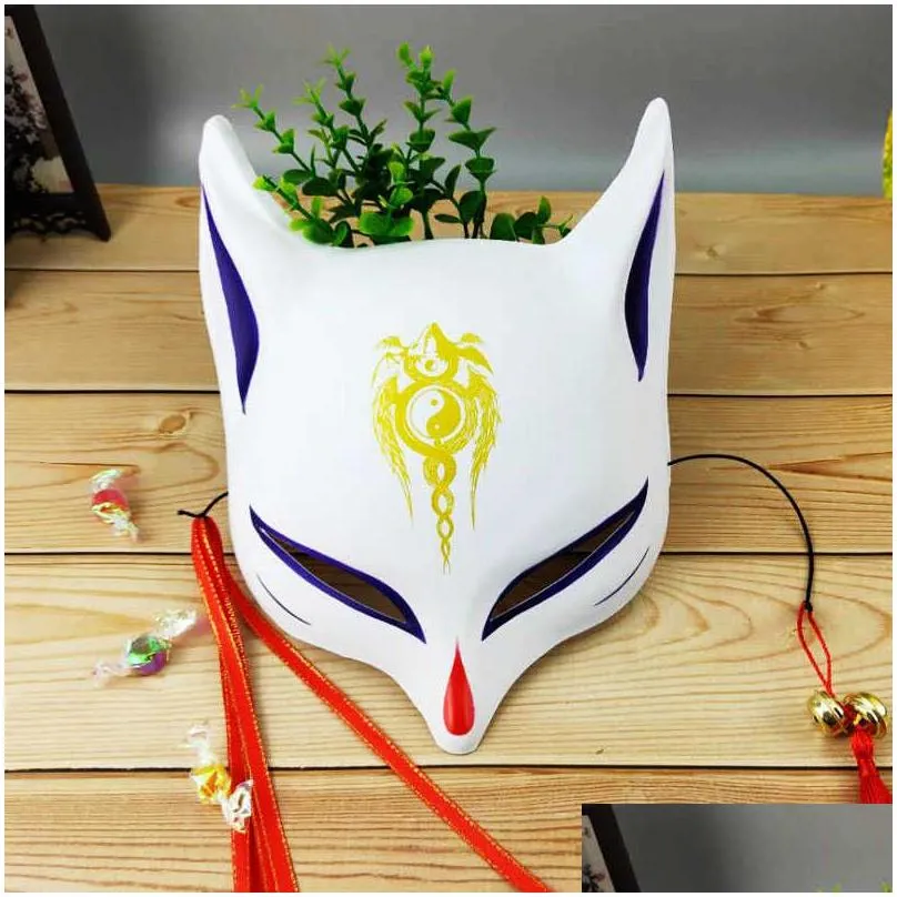 Party Masks Fox Masks Japanese Cosplay Demon Kitsune Halloween Fl Face Mask Masquerade Party Props With Bells And Tassels Drop Deliver Dhgpf