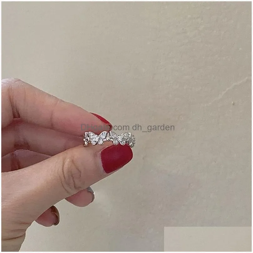 Fashion Butterfly Rings Shiny Cubic Zirconia Leaves Geometric Adjustable Finger Ring Girls Minimalist Dainty Jewlery Drop Del Dhgarden Otiee