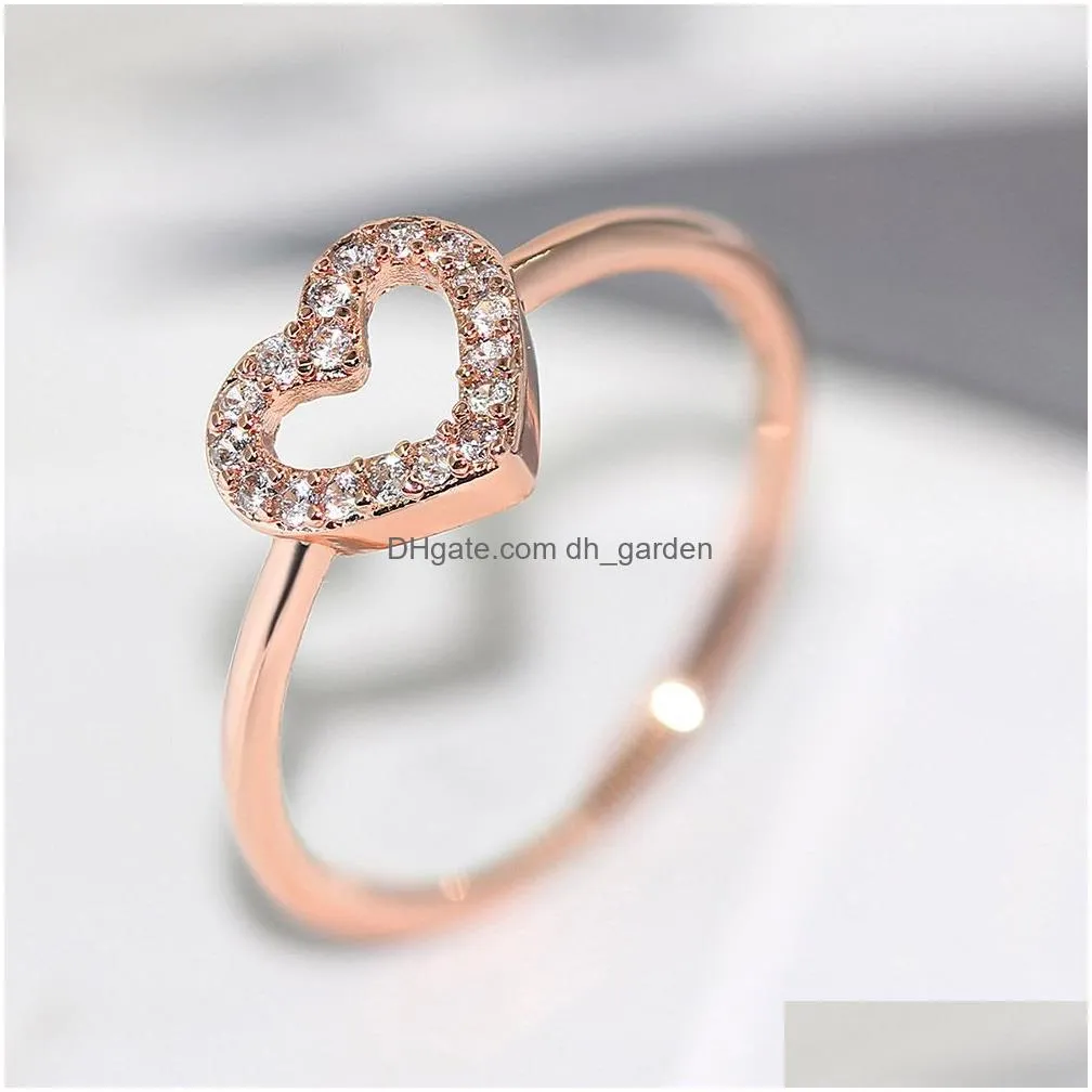 Rings For Women Girls Sweet Romantic Cute Heart Zircon 3 Color Wedding Party Daily Finger Ring Fashion Jewelry R916 Drop Deli Dhgarden Otfjq