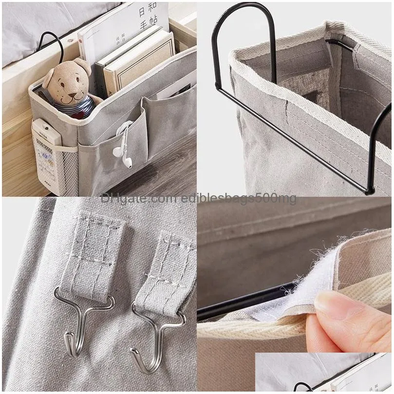 bedside hanging storage bag canvas pocket bedroom magazine storage pouch diaper caddy toy holder baby tissue box home organizer 0618