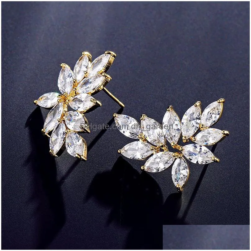 Fashion Cubic Zircon Flower Shape Stud Earrings For Women Leaf Wedding Birthday Jewelry Gift Drop Delivery Dhgarden Otu2G