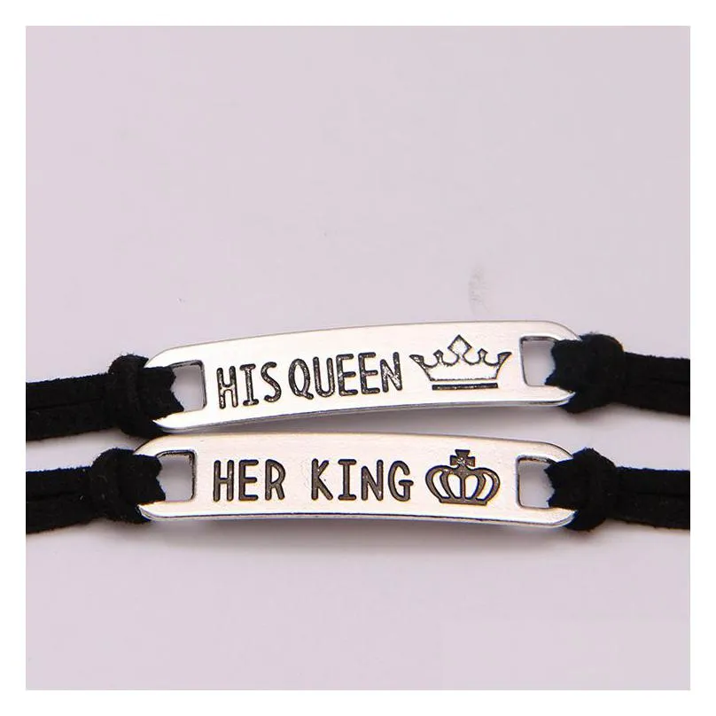 2 style his queen her king black classic lover bracelets stainless steel couple bracelet fashion jewelry accessories gifts