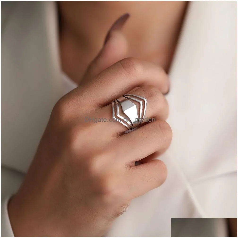 Stainless Steel Ring Geometric Rhombus Antique Rings Anillos Elegant Fashion For Women Jewelry Wedding Engagement Drop Delive Dhgarden Ota8J