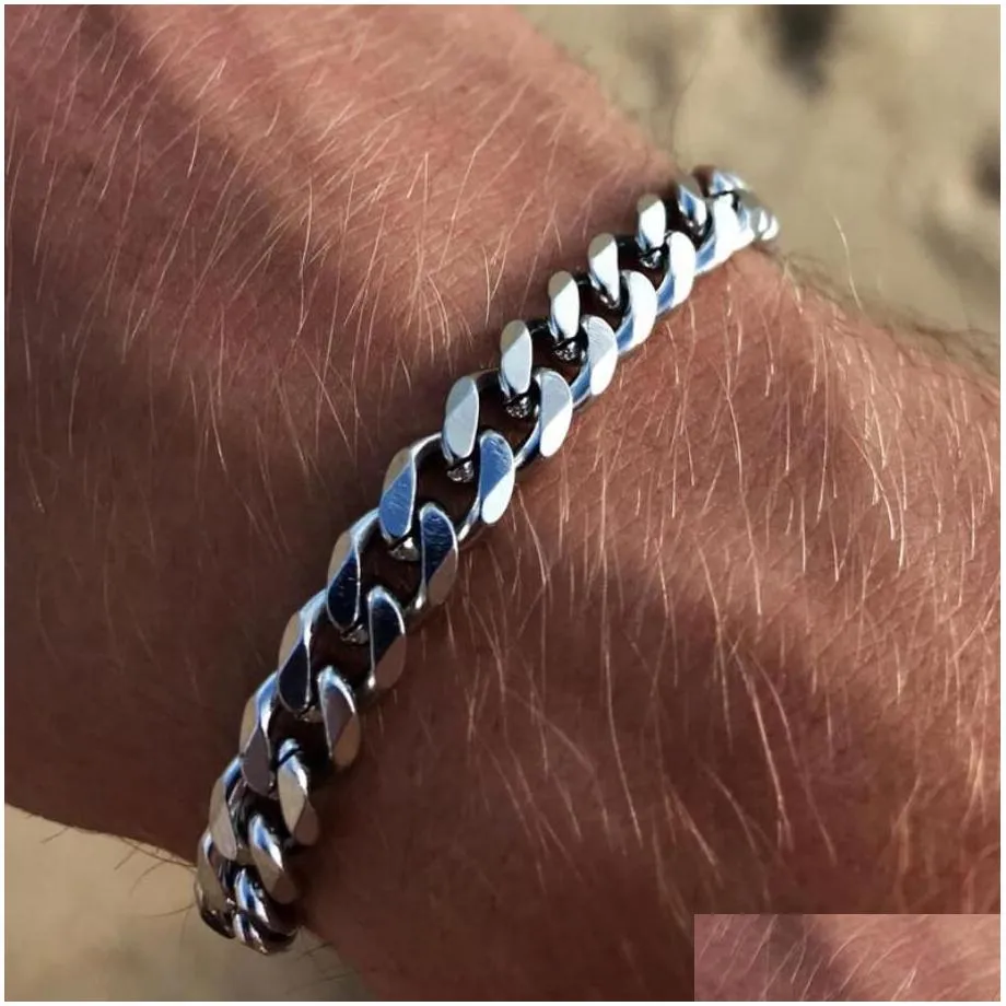 fashion hip hop 3/5/7/mm wide curb cuban link chain bracelets for men women jewelry anti allergy stainless steel wristband gifts