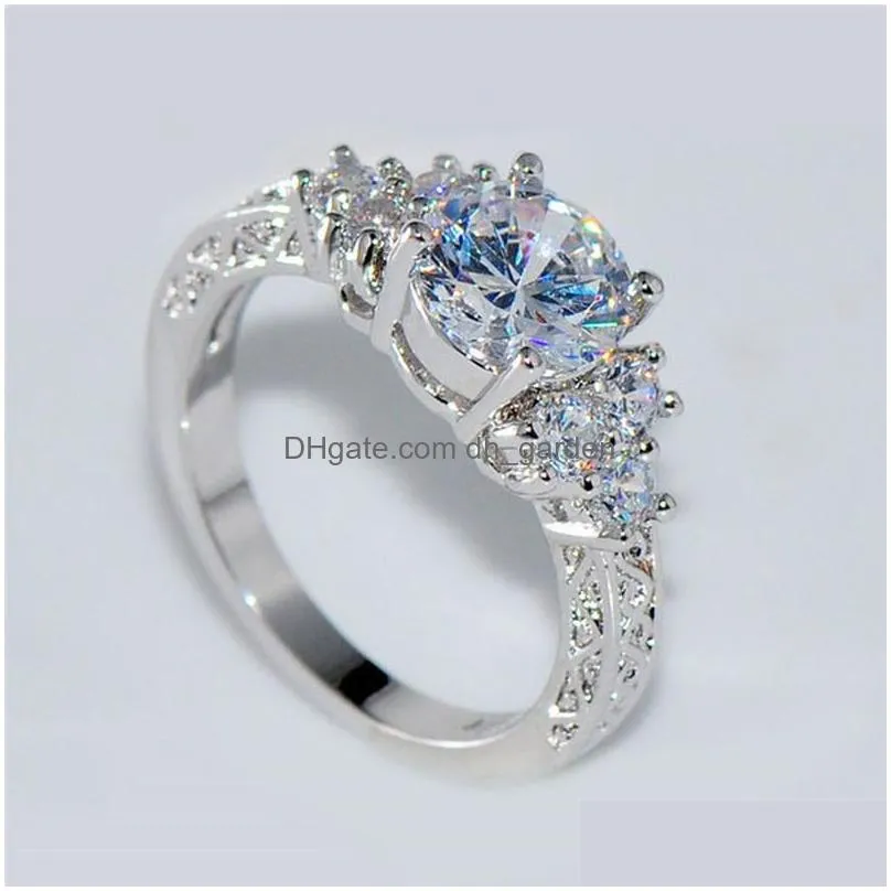 Fashion Sier Rings For Women White Zircon Stones Ring Bridal Wedding Jewelry Drop Delivery Dhgarden Otq7S