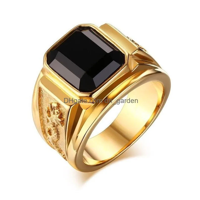 Fashion Vintage Blue Crystal Ring Hip Hop Punk Rock Gold Color Dragon For Men Women Wedding Engagement Drop Delivery Dhgarden Otpcp