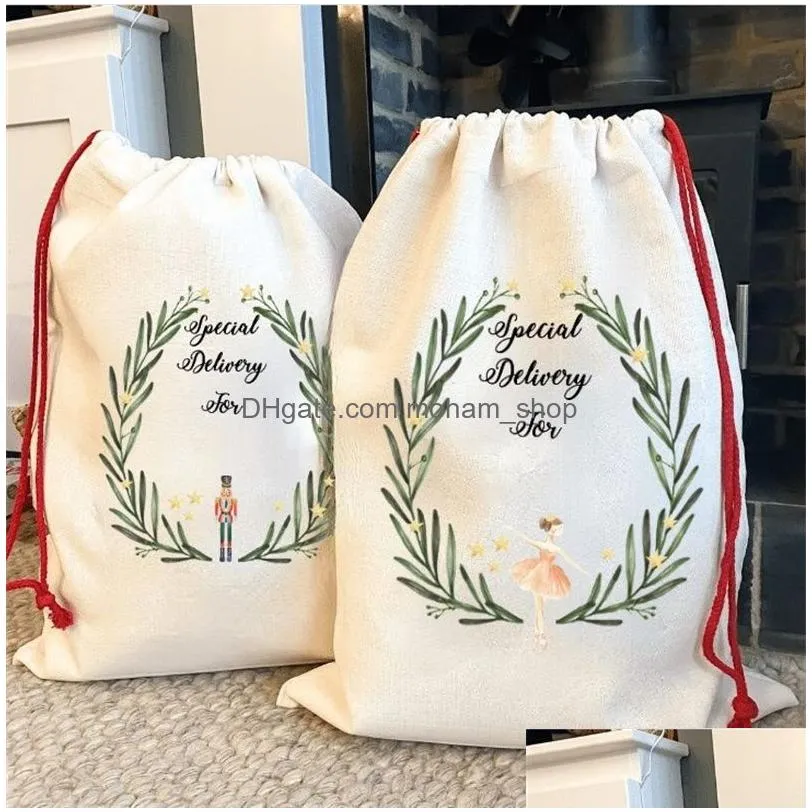 diy personalized sublimation printing fine linen christmas gift bags pocket drawstring pocket santa sacks bag