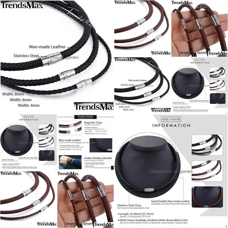 Classic Mens Leather Necklace Choker Black Brown Braided Rope Necklaces For Men Gifts Wholesale Drop Male Jewelry Drop Delive Dhgarden Otb8N