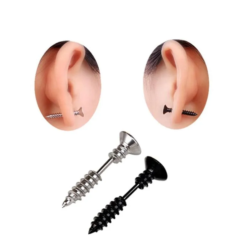 punk nail hole screw stud earrings stainless steel ear piercing jewelry earrings for women men