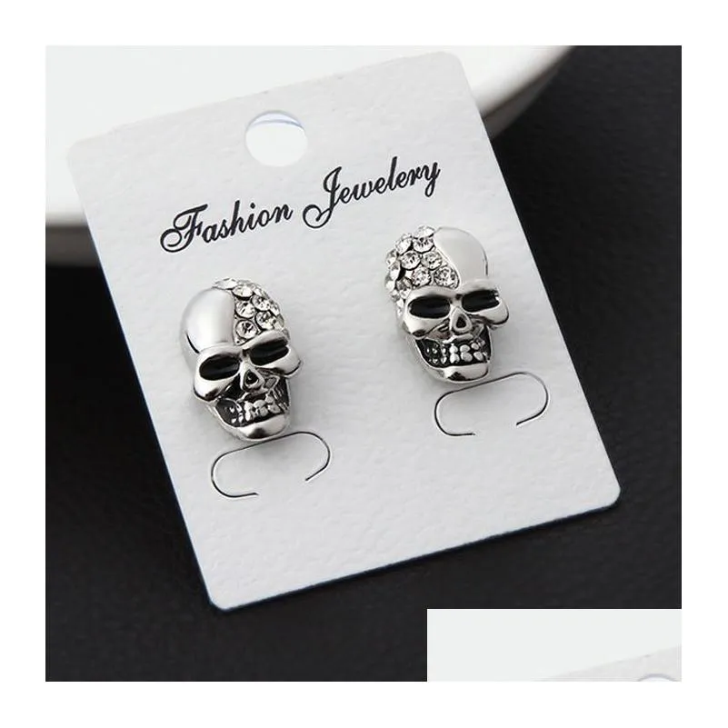 cool earrings punk fashion rose gold silver tone crystal diamond skull pierced ear stud earrings vintage jewelry halloween gifts