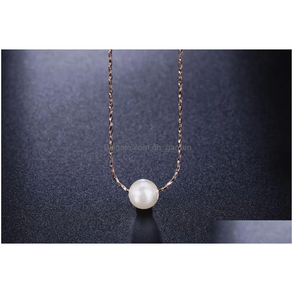 Simple Lady Style Imitation Pearl Rose Gold Color Jewelry Necklace Earring Set For Women Zys358 Drop Delivery Dhgarden Otq1C