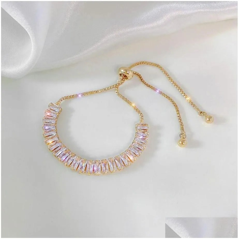 adjustable full of rhinestone bracelet bangle chain for women captivate bar slider brilliant rose gold color jewelry gifts