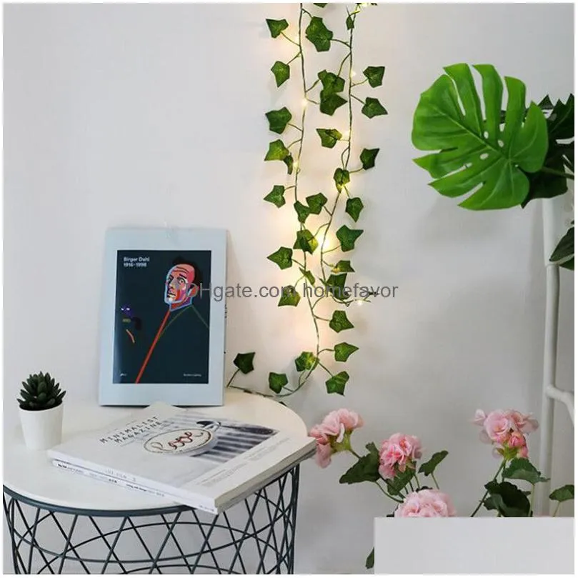 2. artificial greenery plant fake creeper green leaf ivy vine 2m led string lights for home wedding party wall hanging ornament