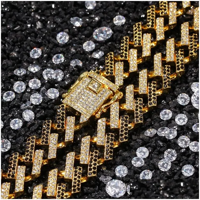 Chains Hip Hop Bling Chains Jewelry Men Iced Out Necklace Gold Sier Black Blue Diamond  Cuban Link Chain4144605 Drop Delivery Jew Otq4A