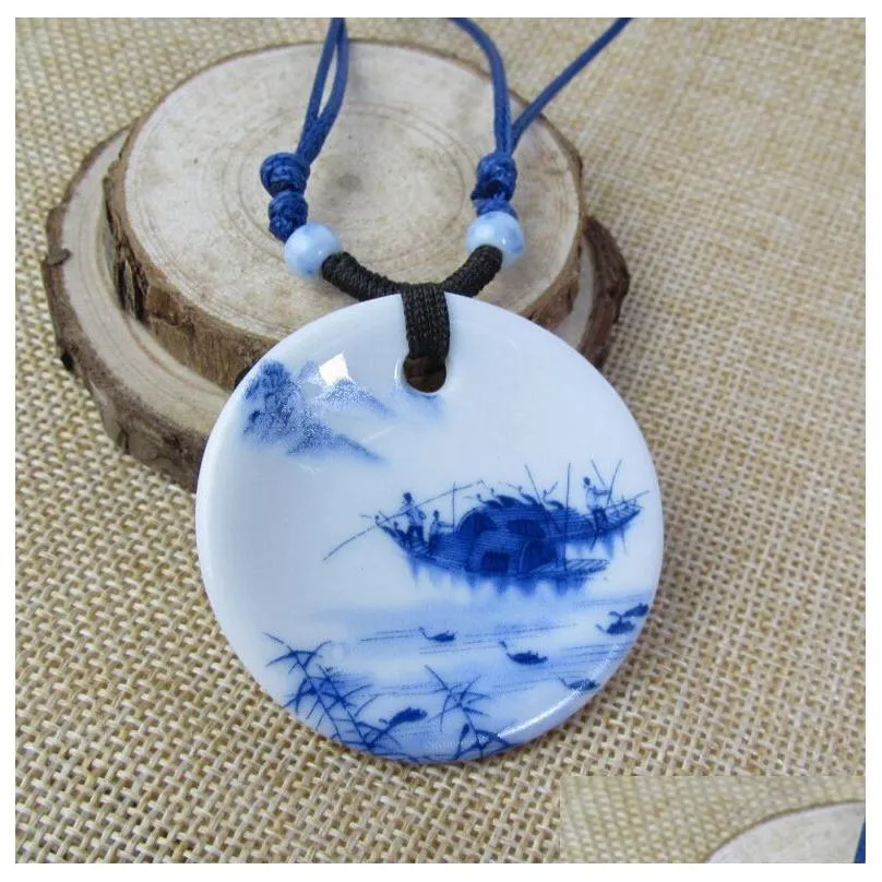 ceramic necklace pendants new fashion vintage handmade ethnic necklace blue and white jewelry accessories wholesale gifts for lovers