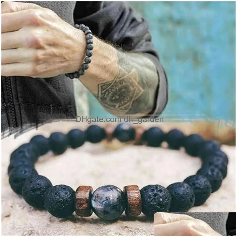 Volcanic Stone Bracelet For Men Lava Wooden 8Mm Beads Braceletes Tibetan Buddha Wrist Chain Women Mens Jewelry Gift Bracelets Dhgarden Otmj4