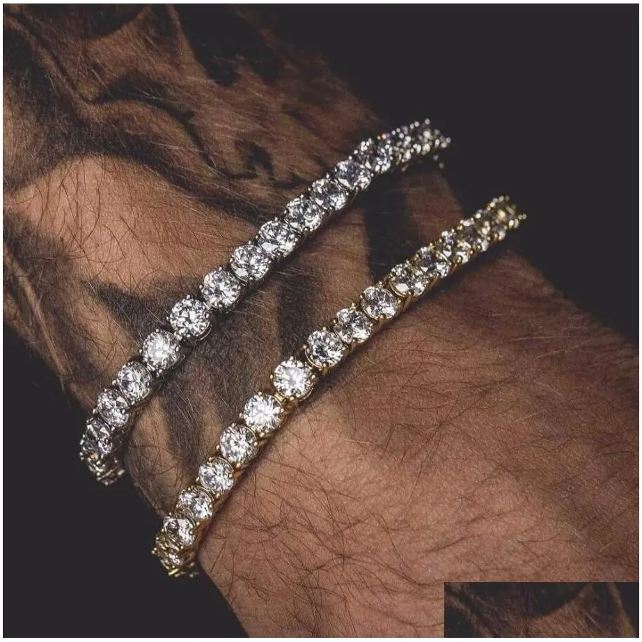 iced out 1 row rhinestones bracelet men hip hop style clear simulated diamond 7/8/9inches bracelet bling bling fashion