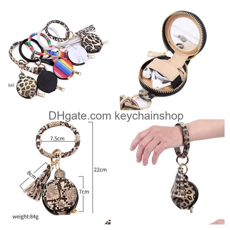 9 Colors Leather Tassels Bracelets Keychain Wristlet Earphone Bag Makeup With Mirror Keyring Bluetooth Headset Storage Box Drop Delive Dhe7R