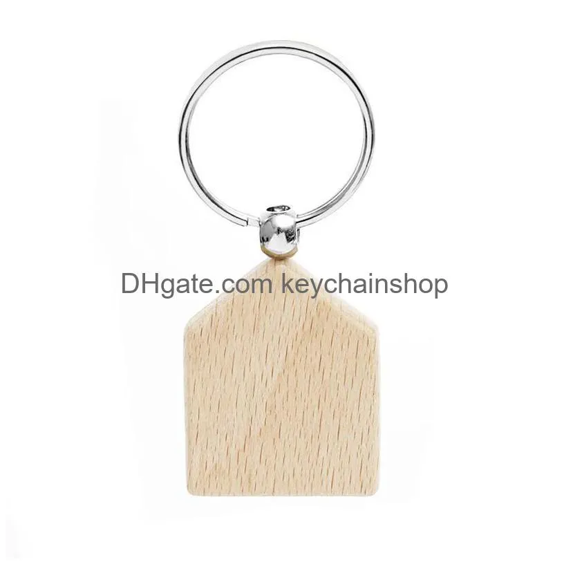 Promotional Handicrafts Party Favor Souvenir Plain Diy Blank Beech Wood Pendant Key Chain Keychain With Ring Gift Drop Delivery Dhx2N