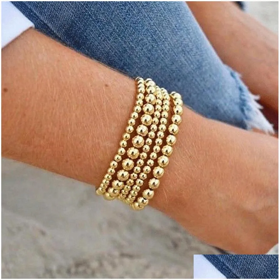 fashion stainless steel bangle gold colors elastic rope bracelet bead chain woman bracelets bangles women party jewelry