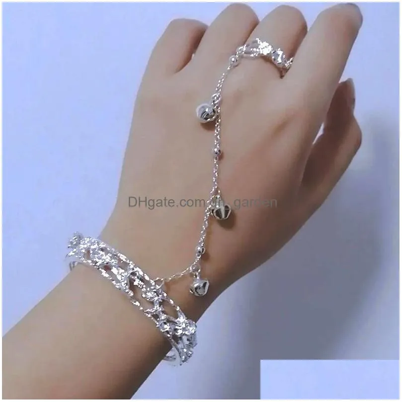 Vintage Punk Butterfly Tassel Chain Ring With Bracelet Link Wrist Finger Rings For Women Flower Pearl Zircon Jewelry Drop Del Dhgarden Ot5Fb
