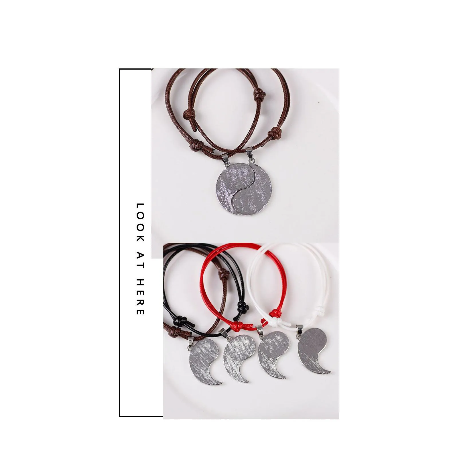 2pcs couple bracelets magnetic tai chi yin yang vintage charm bracelet black white red rope adjustable hand pendant jewelry