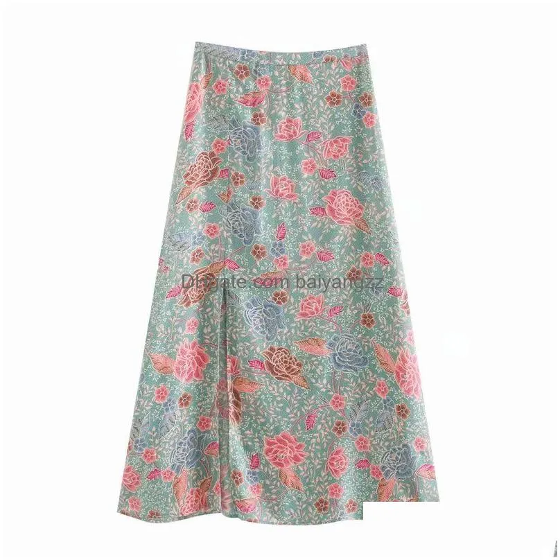 jastie boho hippie chic beach skirt women vintage floral printed maxi skirts high wait split sexy long skirt female faldas 210419