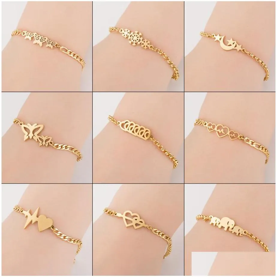 bohemia stainless steel charm bracelets for women cute moon star butterfly elephant bracelets & bangles gold color jewelrys