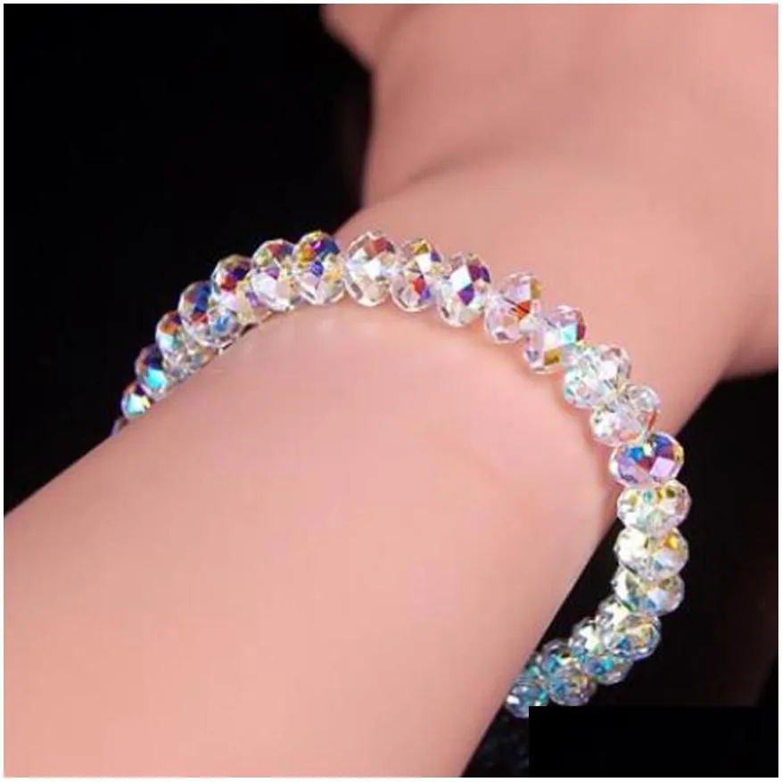6mm colorful new artificial austria crystal bracelet strands fashion shiny stone beads elasticity rope strand bracelets for women