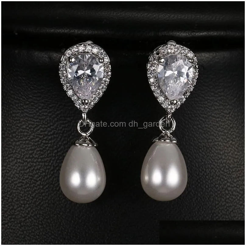 All Type Fashion Imitation Pearl Drop Earrings With Cubic Zirconia Elegant Women Wedding Earring For Bridal India Jewelry Dro Dhgarden Otgwi