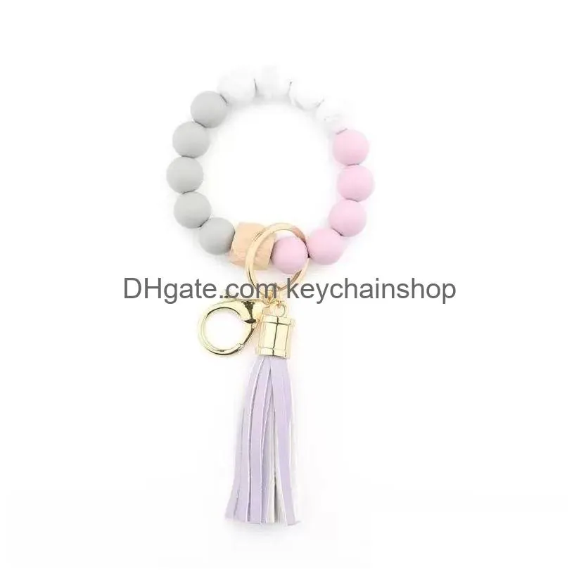 Fashion Sile Bead Bracelets Beech Tassel Key Chain Pendant Leather Bracelet Womens Jewelry 14 Styles Drop Delivery Dhfjs